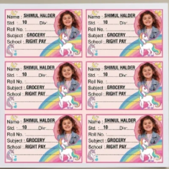 Stickers (name card) Quantity: 10 Pata  Pieces: 100 pcs  Price: ₹150