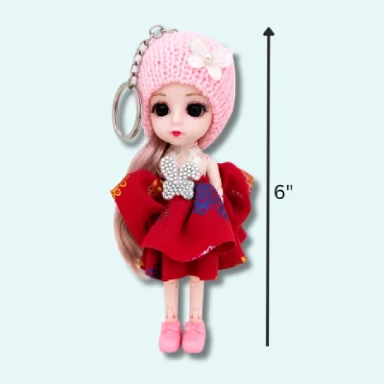 Mini Doll Keychain with Knit Hat (Key Ring)