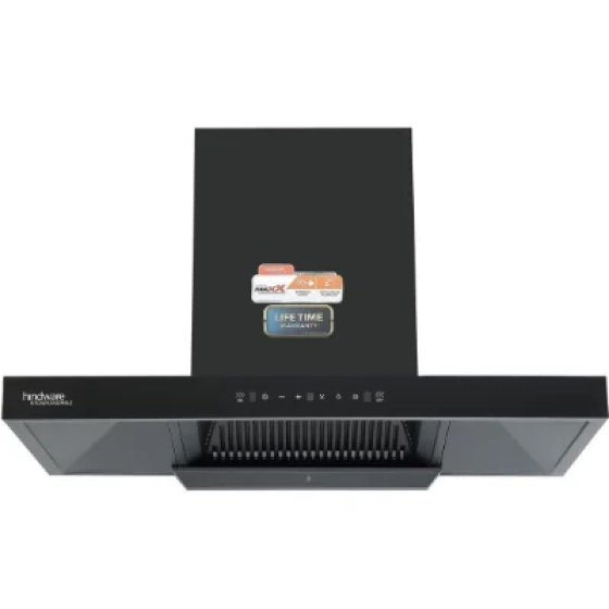 Hindware ALICIA HMS 90 | MaxX SILENCE CHIMNEY | Suction: 1350 m³/hr* | Filterless | Turbo Speed Option | Thermal Auto Clean Wall Mounted 90cm Chimney (Black)