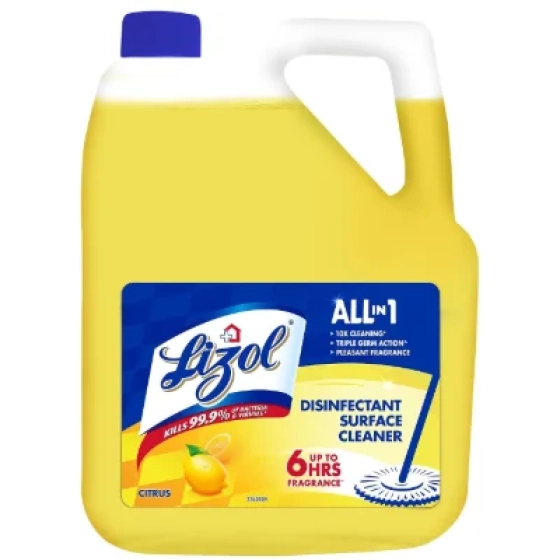 Lizol Disinfectant Surface & Floor Cleaner Liquid, Citrus - 5 Litre | Suitable for All Floor Cleaner Mops