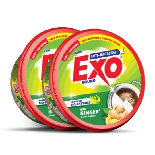 Exo Round Dishwash Bar 700gm X 2 | Complete Dishwashing Solution With Anti-Bacterial Efficacy & Goodness of Ginger Remove Tough Grime Stains With Ease | Experience Hygienic & Superior Cleaning