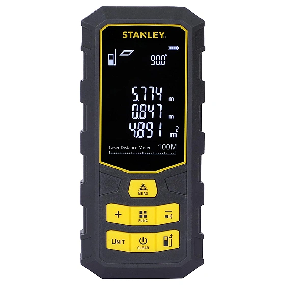 STANLEY STHT77803-A Professional Black Laser Distance Meter - 100 M, ±2.0mm Accuracy, Comes with 3 * 1.5V AAA Batteries, IP40 Dust & Water-Splash Rating, Ideal for Area & Volume Measurement