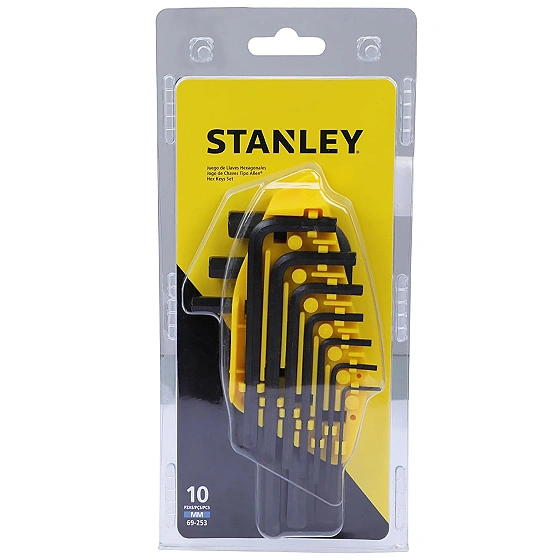 STANLEY 69-253 Metric Hex Key Set (10-Pieces), 1.5mm to 10mm, ANSI Certified, Made From S2 Steel, Clear Size Marking, Folding Plastic Carry Case, Anti-Corrosion Treatment, Black & Yellow