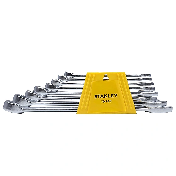 STANLEY 70-963E 8-Piece Combination Spanner Set with Maxi-Drive System, 8mm to 19mm, Chrome Vanadium Steel, Anti-Slip Design on Open End, Anti-Rust, Nickel Chrome Finish, Silver