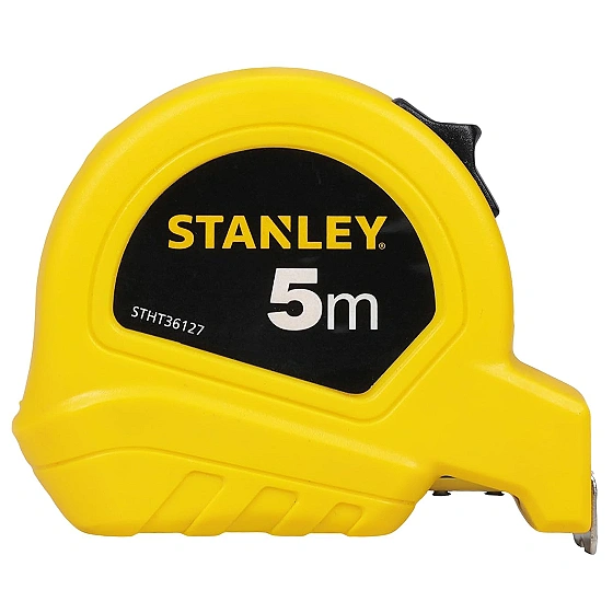 STANLEY STHT36127-812 5-Meter Plastic Short Measuring Tape for Home, DIY, Professional & Industrial Use, Push Lock & Automatic Retraction Feature, Ideal for Wood & Concrete Measurement, YELLOW & BLACK