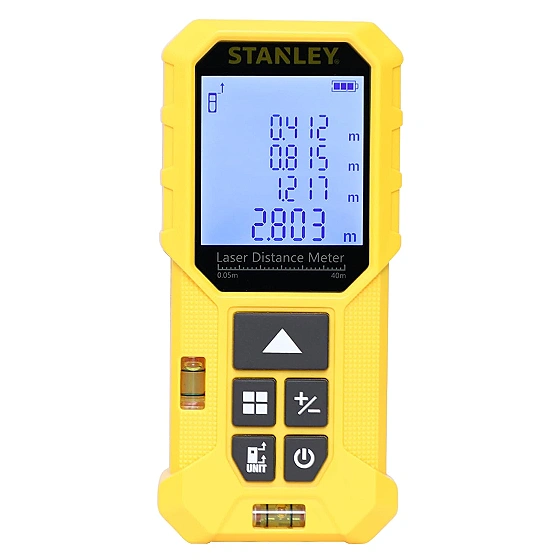 STANLEY STHT77801-A Professional Yellow Laser Distance Meter - 40 M, ±2.0mm Accuracy, Comes with 2 * 1.5V AAA Batteries,Ideal for Area & Volume Measurement, Good for Home, DIY & Professional Use