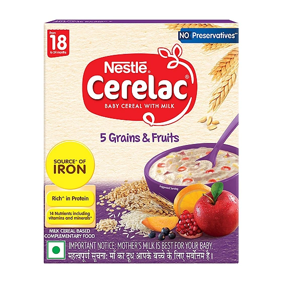 Nestle Cerelac Baby Cereal 5 Grains & Fruits, No Refined Sugar STG-5 300g  18–24m