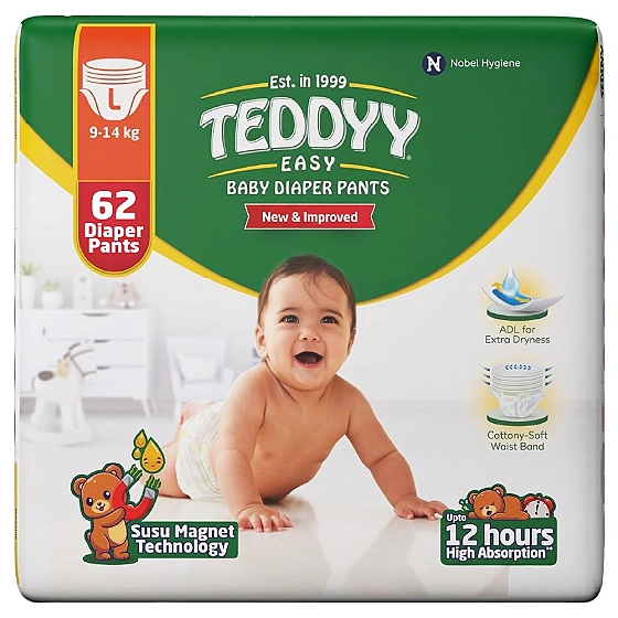 Teddyy Baby Diaper Pants (L) Size Large 62 Count