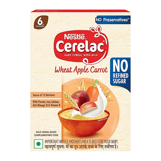 Nestle Cerelac Baby Cereal Wheat Apple Carrot, No Refined Sugar STG-1, 330g 6-24m