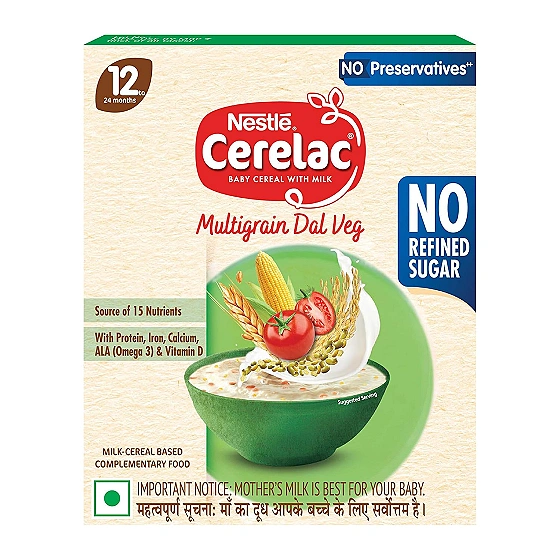 Nestlé Cerelac Baby Cereal Multigrain Dal Veg, No Refined Sugar STG-4, 300g12–24m