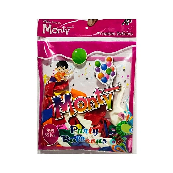 Monty Premium Party Balloon, Natural Rubber Latex, Printed Design, Pack of 25 Pack Of Multicolour