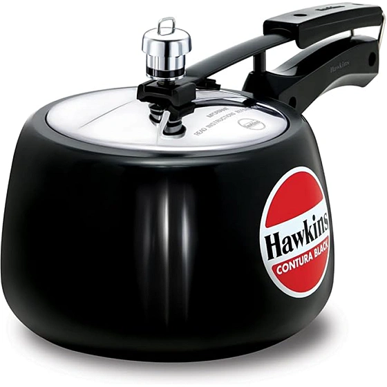 Hawkins 3 Litre Contura Black Pressure Cooker, Hard Anodised Inner Lid Cooker, Handi Cooker,