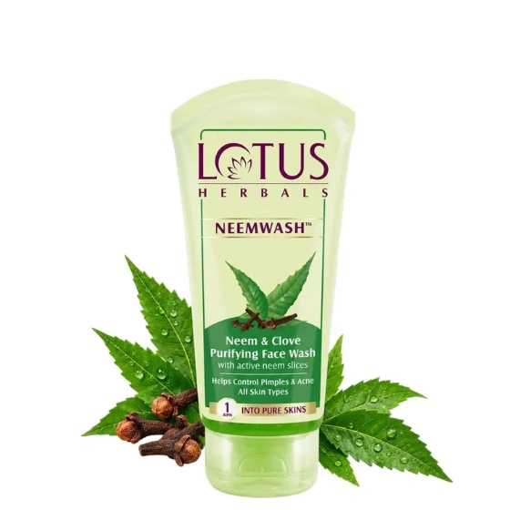 LOTUS Herbals NEEMWASH Neem & Clove Ultra-Purifying  with Active Neem Slices_ Face Wash (150)