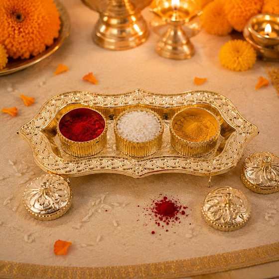 Kankavati – Elegant 3-Compartment Puja Holder for Sacred Rituals