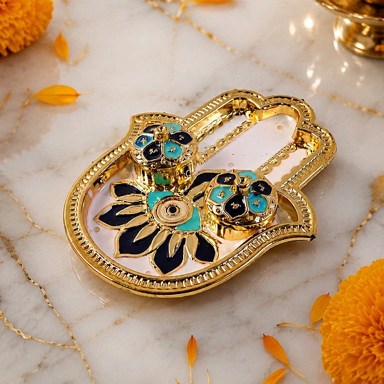 Hand Shaped Kankavati – Elegant Puja Storage with Enamel Work