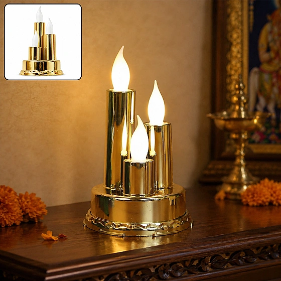 LED Flameless Candle Lamp – Triple Candle Design, Golden Glow