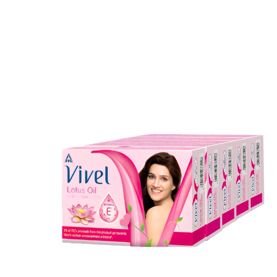 Vivel Lotus Oil+Aloe Vera Soft Soap 90g x 4pcs +1 pcs Free  BIS Grade  Soap Highest Soap Grade 76% TFM | With Vitamin E For Soft Glowing Skin Fresh