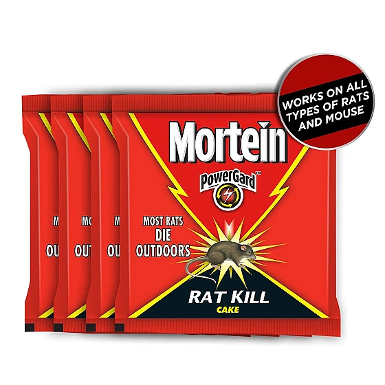 Mortein PowerGard Rat Kill Cake, 25g x 4 (Pack of 4)| Kills Rats Outdoors in One Feed | Effective Against All Types of Rats | Effective Rat Killer for Home, Car & Outdoors| Kills Rat, Mouse and Rodents