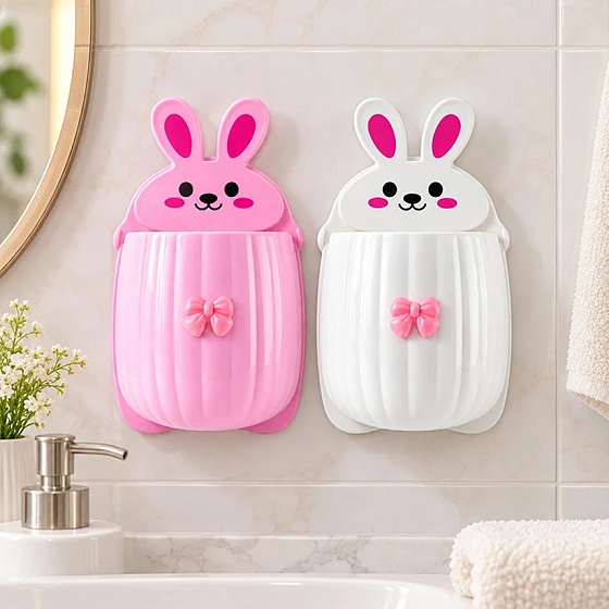 Rabbit Design Wall Mounted Toothbrush Holder Set for Bathroom Storage