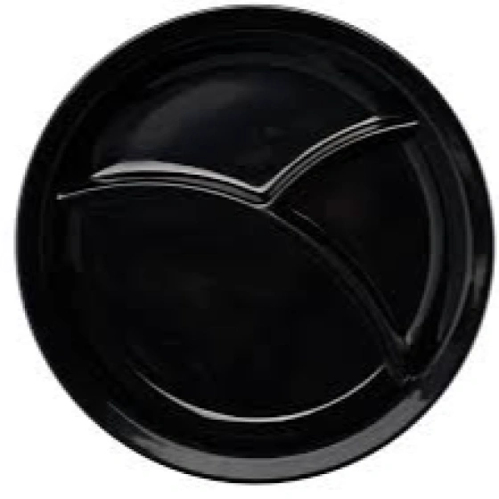 Black melamine round three part plate 25.5cm