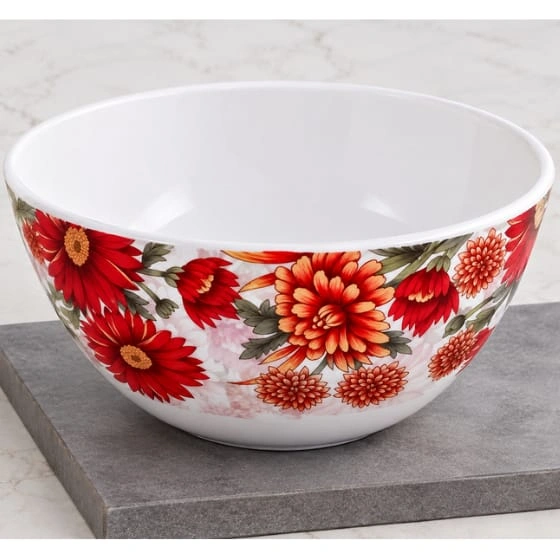Melamine Tableware 6 Inch white Soup bowl Printed red flowers