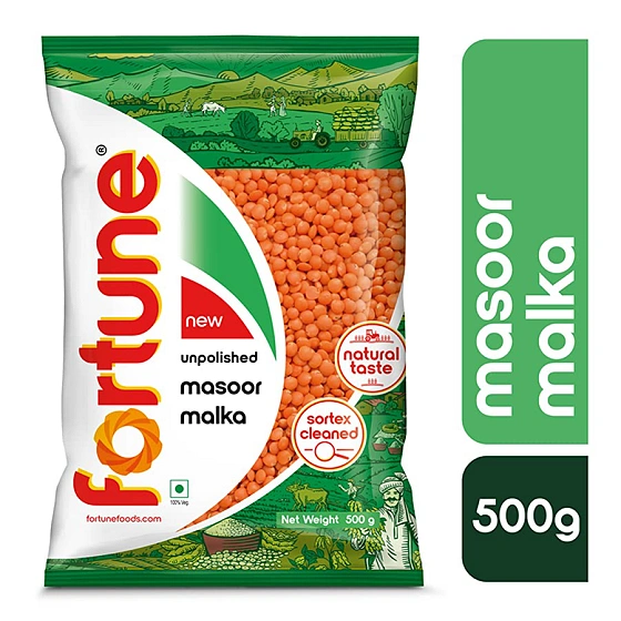 FORTUNE Masoor Malka (Big), 500 Gm, Unpolished And Sortex Cleaned