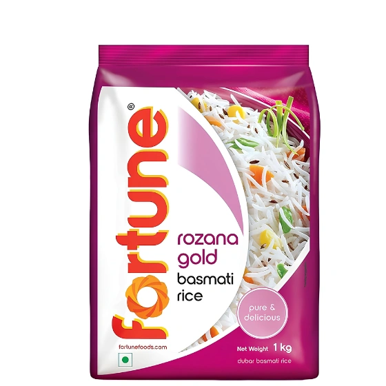 Fortune Rozana Gold Basmati Rice 1Kg | Cooked grain upto 15 mm | Fluffy, Non-Sticky Rice | Everyday Basmati Rice