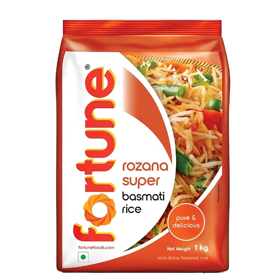 Fortune Rozana Super Basmati Rice, 1 Kg | Cooked Grain up to 13mm | Ideal for Everyday Cooking