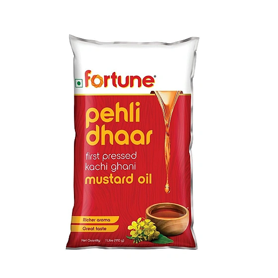 Fortune Pehli Dhaar First Pressed Kachi Ghani Mustard Oil 1 L (Pouch)