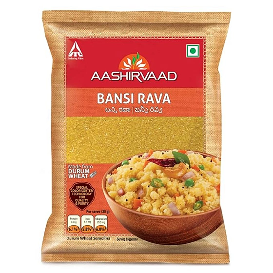 Aashirvaad Bansi Rava, 1 kg - Color sorted for quality and purity