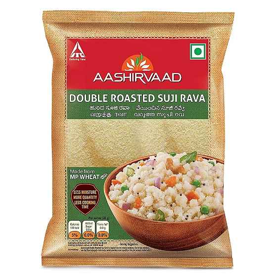 Aashirvaad Double Roasted Suji Rava, 500g - Less moisture, more quantity, less cooking time