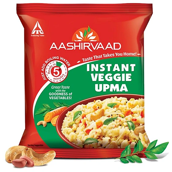 Aashirvaad Instant Veggie Upma, Ready to Eat Upma with Added Vegetables | 5 Mins Instant Breakfast | 60g