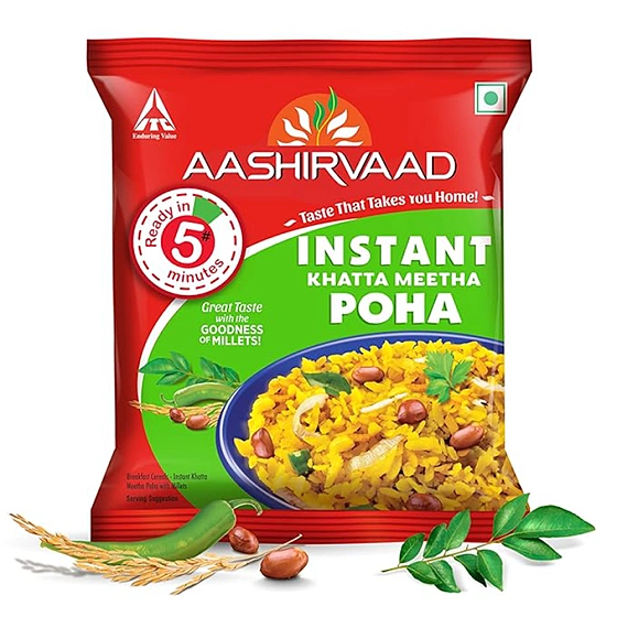 Aashirvaad Instant Khatta Meetha Poha, 60g, Ready to Eat Poha | 5 Mins Instant Breakfast