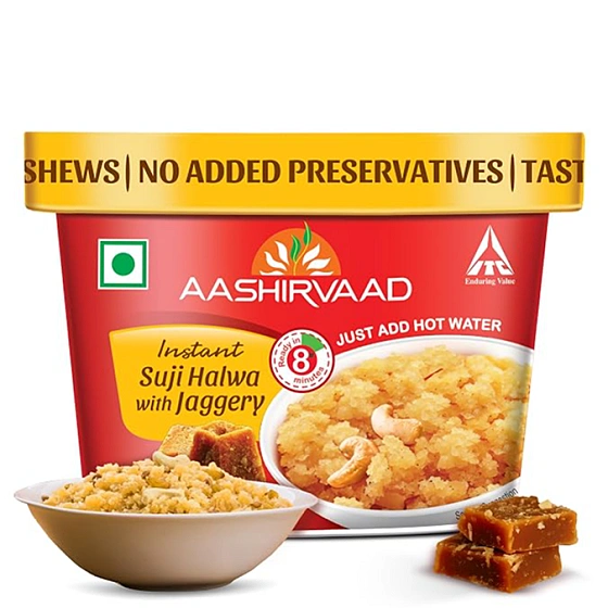 Aashirvaad Instant Suji Halwa with Jaggery, 70g, Ready to Eat Halwa | Instant Sweet Dish